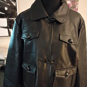 REBECCA MINKOFF BLACK VEGAN LEATHER 4 POCKET JACKET W/METAL TOGGLE CLOSURE NWT